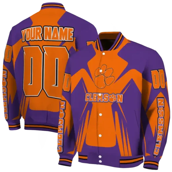 personalized clemson tigers spider mark orange purple varsity jacket fashion forward.webp