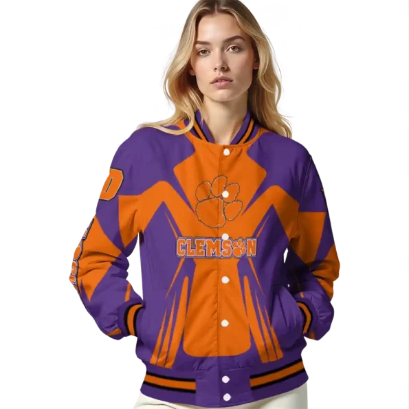 personalized clemson tigers spider mark orange purple varsity jacket latest model.webp