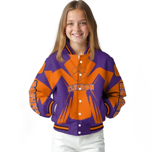 personalized clemson tigers spider mark orange purple varsity jacket top rated.webp