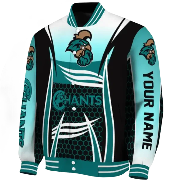 personalized coastal carolina chanticleers mesh effect green black varsity jacket best selling