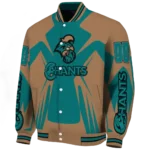personalized coastal carolina chanticleers spider mark green gold varsity jacket best selling.webp