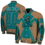 personalized coastal carolina chanticleers spider mark green gold varsity jacket best selling.webp