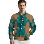 personalized coastal carolina chanticleers spider mark green gold varsity jacket best selling.webp