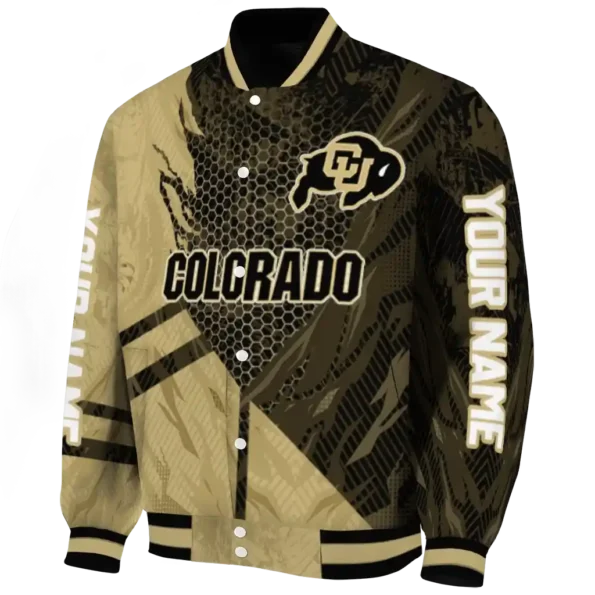 personalized colorado buffaloes hexagon mesh gold black varsity jacket best selling