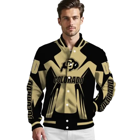 personalized colorado buffaloes spider mark gold black varsity jacket high quality.webp