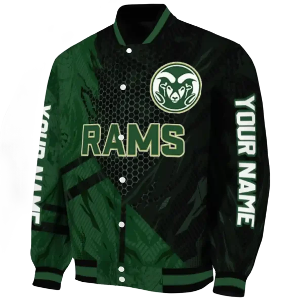 personalized colorado state rams hexagon mesh green black varsity jacket best selling