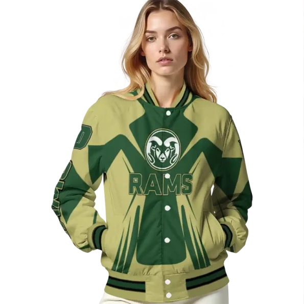 personalized colorado state rams spider mark green gold varsity jacket latest model.webp