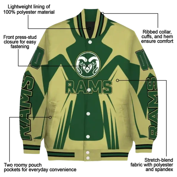 personalized colorado state rams spider mark green gold varsity jacket new arrival.webp