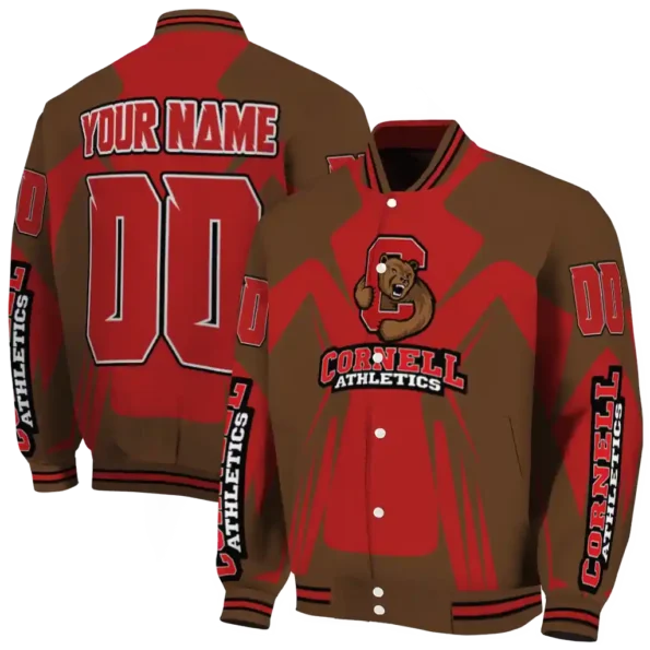personalized cornell big red spider mark red brown varsity jacket fashion forward.webp