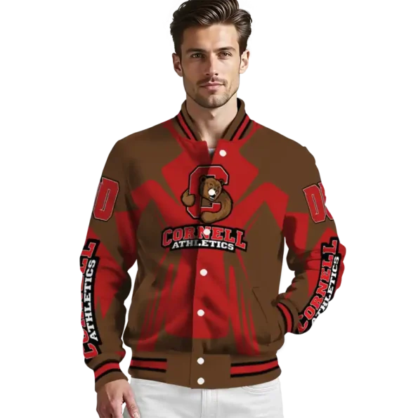 personalized cornell big red spider mark red brown varsity jacket high quality.webp