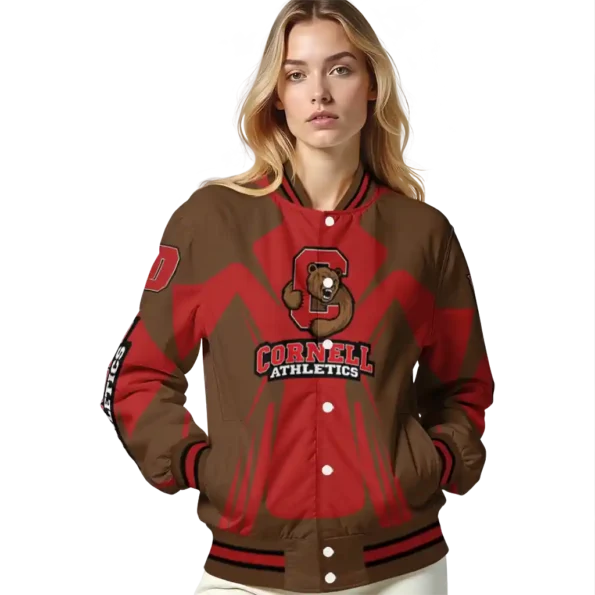 personalized cornell big red spider mark red brown varsity jacket latest model.webp