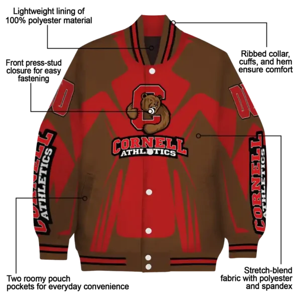 personalized cornell big red spider mark red brown varsity jacket new arrival.webp