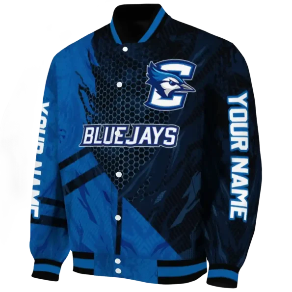 personalized creighton bluejays hexagon mesh blue black varsity jacket best selling