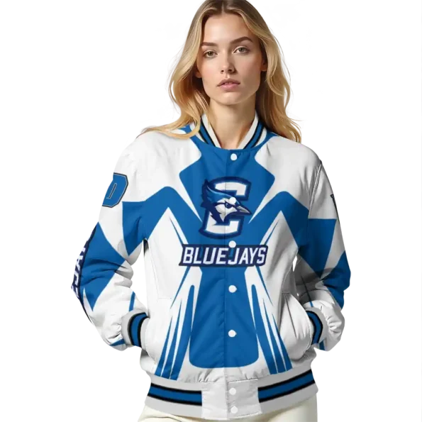 personalized creighton bluejays spider mark blue white varsity jacket latest model.webp