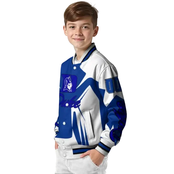 personalized duke blue devils spider mark blue white varsity jacket trendy.webp