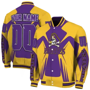 personalized east carolina pirates spider mark purple gold varsity jacket fashion forward.webp
