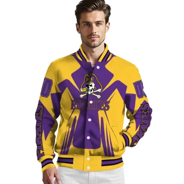 personalized east carolina pirates spider mark purple gold varsity jacket high quality.webp