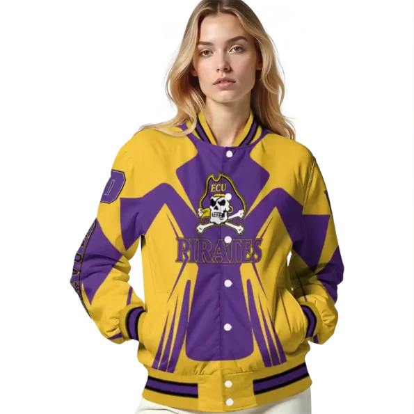 personalized east carolina pirates spider mark purple gold varsity jacket latest model.webp