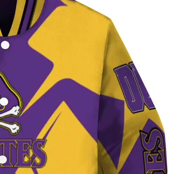 personalized east carolina pirates spider mark purple gold varsity jacket premium grade.webp