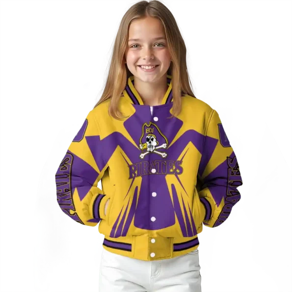 personalized east carolina pirates spider mark purple gold varsity jacket top rated.webp