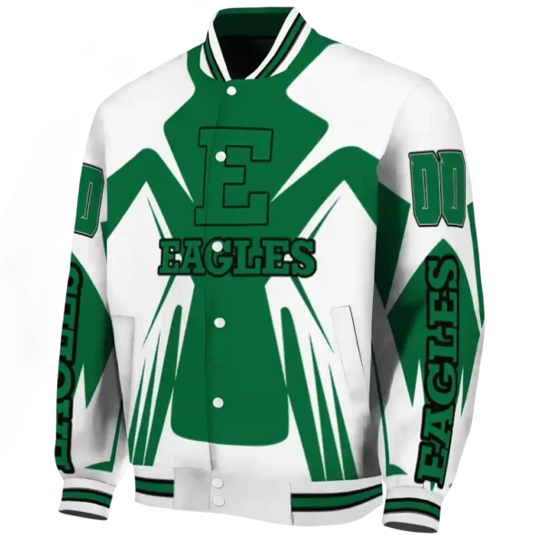 personalized eastern michigan eagles spider mark green white varsity jacket best selling.webp