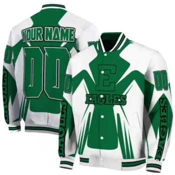 personalized eastern michigan eagles spider mark green white varsity jacket fashion forward.webp