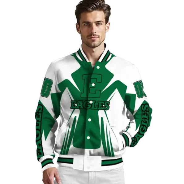 personalized eastern michigan eagles spider mark green white varsity jacket high quality.webp