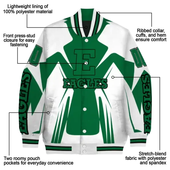 personalized eastern michigan eagles spider mark green white varsity jacket new arrival.webp