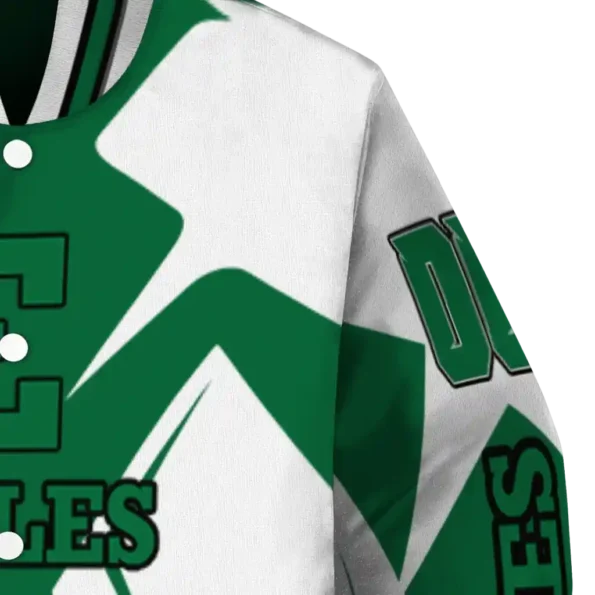 personalized eastern michigan eagles spider mark green white varsity jacket premium grade.webp