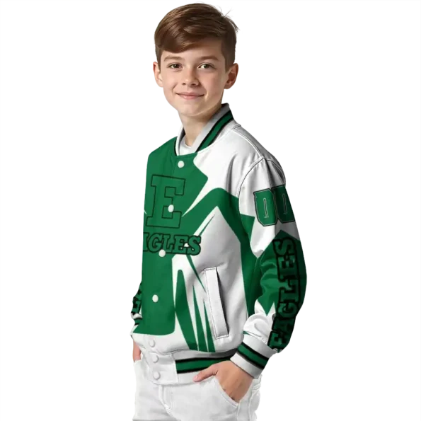 personalized eastern michigan eagles spider mark green white varsity jacket trendy.webp