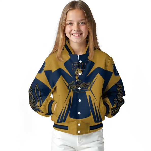 personalized fiu panthers spider mark blue gold varsity jacket top rated.webp