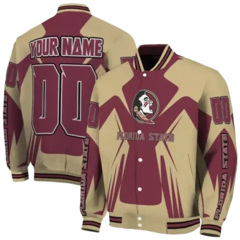personalized florida state seminoles spider mark garnet gold varsity jacket fashion forward.webp