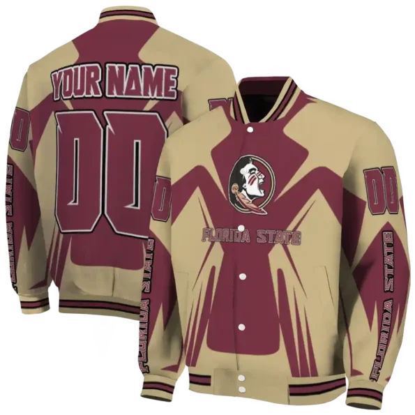 personalized florida state seminoles spider mark garnet gold varsity jacket fashion forward.webp