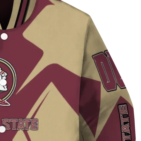 personalized florida state seminoles spider mark garnet gold varsity jacket premium grade.webp