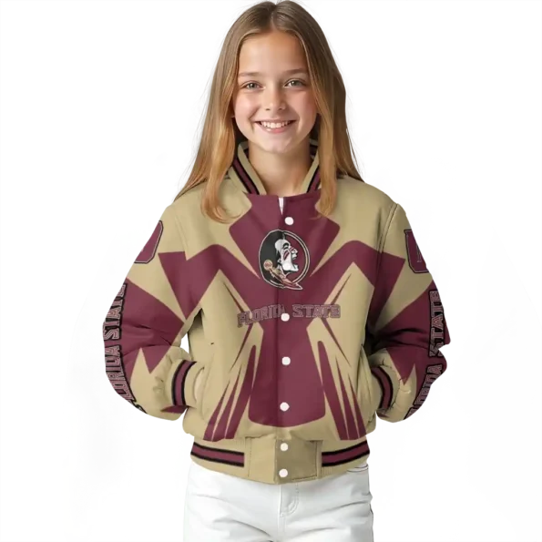 personalized florida state seminoles spider mark garnet gold varsity jacket top rated.webp