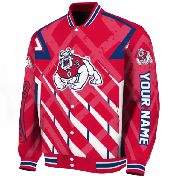 personalized fresno state bulldogs chevron angles red varsity jacket best selling