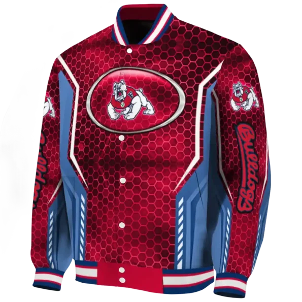 personalized fresno state bulldogs power plate red varsity jacket best selling