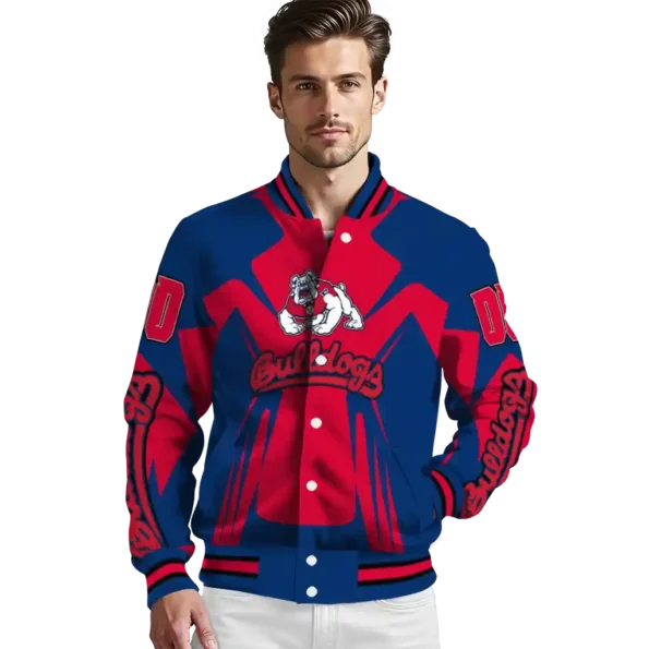 personalized fresno state bulldogs spider mark red blue varsity jacket high quality.webp