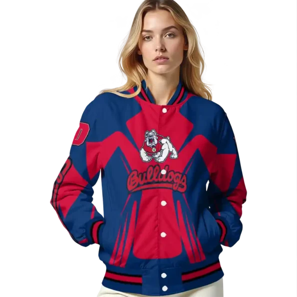 personalized fresno state bulldogs spider mark red blue varsity jacket latest model.webp