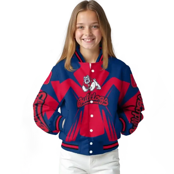personalized fresno state bulldogs spider mark red blue varsity jacket top rated.webp