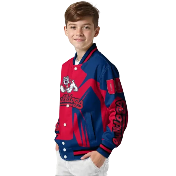 personalized fresno state bulldogs spider mark red blue varsity jacket trendy.webp