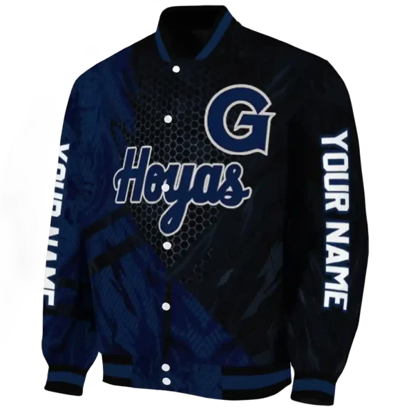 personalized georgetown hoyas hexagon mesh blue black varsity jacket best selling