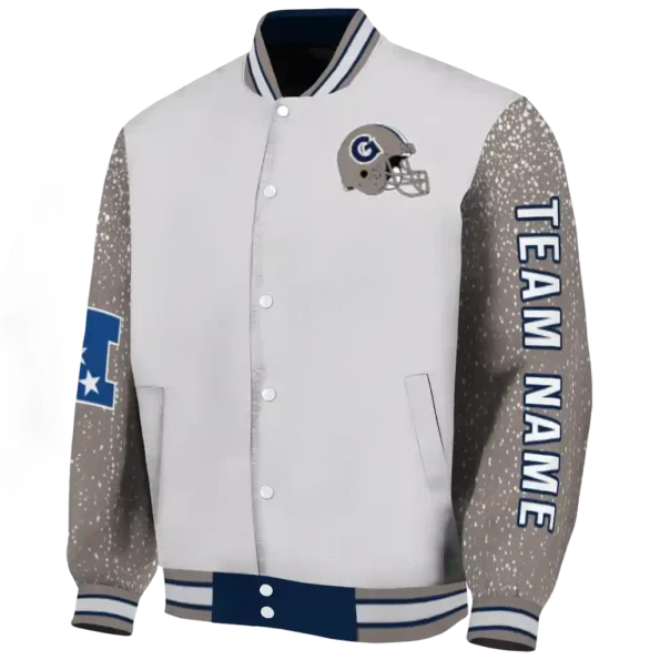 personalized georgetown hoyas speckled arms blue gray varsity jacket best selling