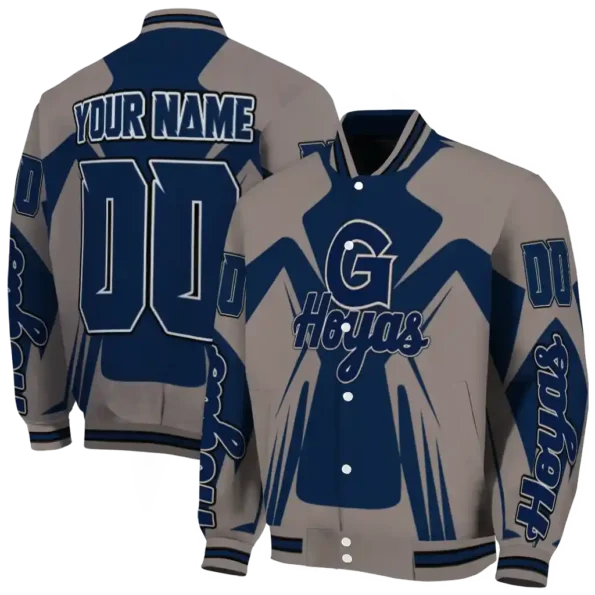 personalized georgetown hoyas spider mark blue grey varsity jacket fashion forward.webp