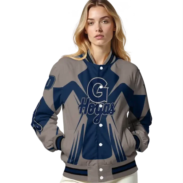 personalized georgetown hoyas spider mark blue grey varsity jacket latest model.webp