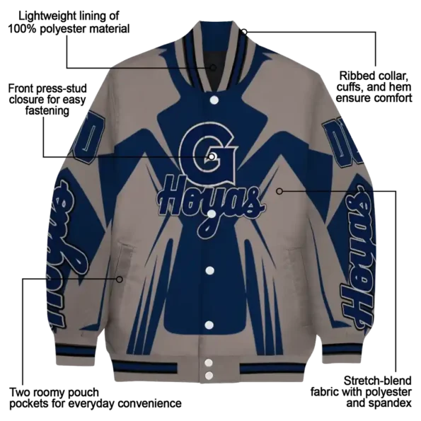 personalized georgetown hoyas spider mark blue grey varsity jacket new arrival.webp