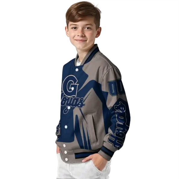 personalized georgetown hoyas spider mark blue grey varsity jacket trendy.webp