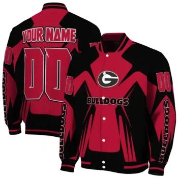 personalized georgia bulldogs spider mark red black varsity jacket fashion forward.webp