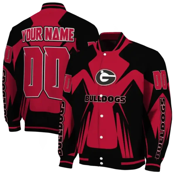 personalized georgia bulldogs spider mark red black varsity jacket fashion forward.webp