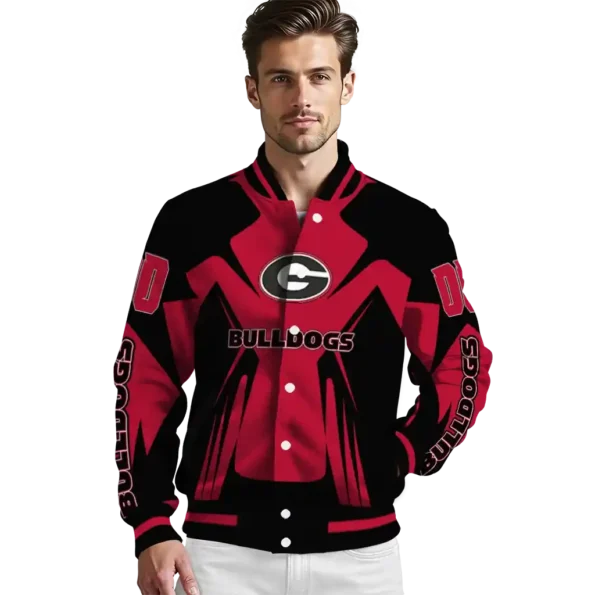 personalized georgia bulldogs spider mark red black varsity jacket high quality.webp